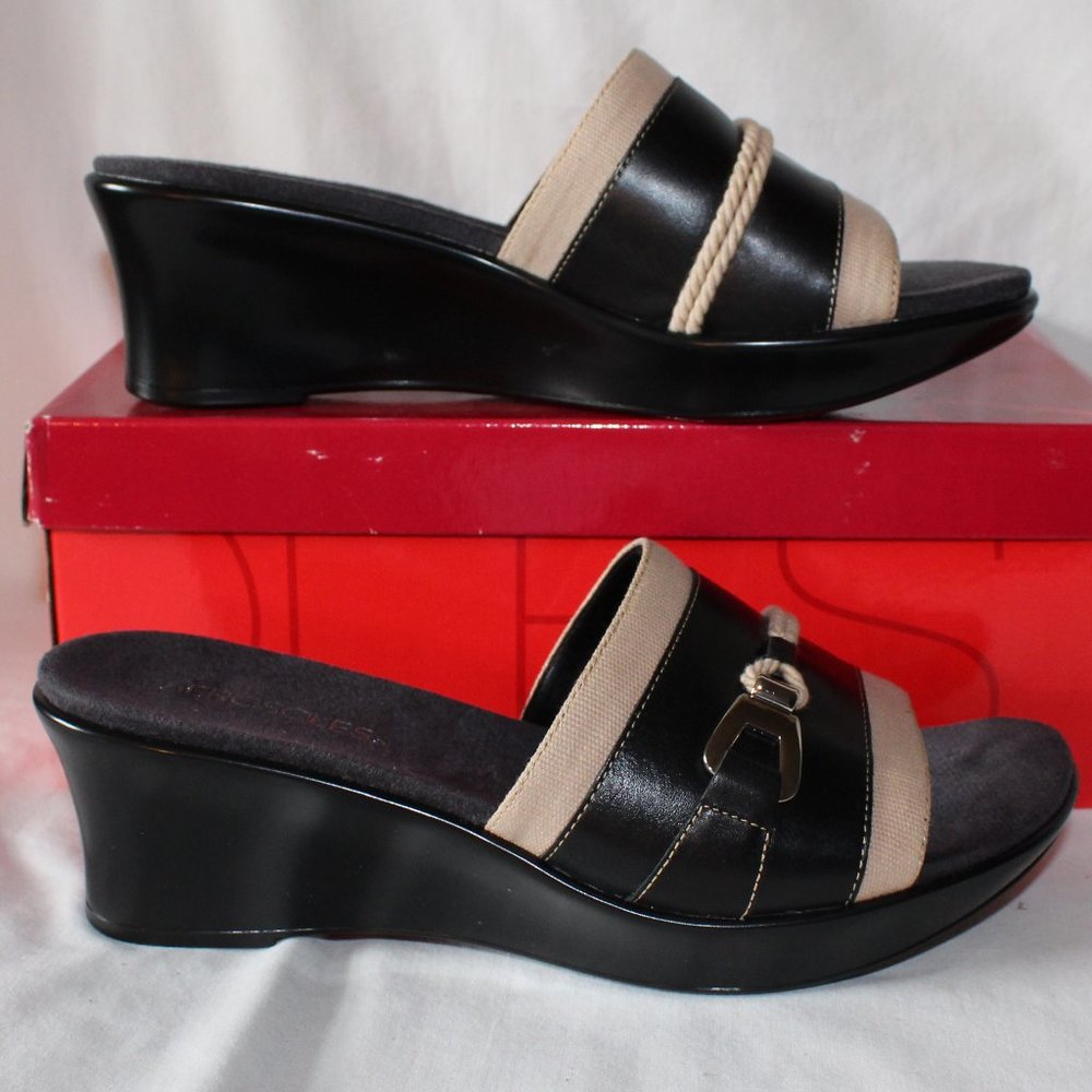 NIB Aerosoles Sea Squirt Black Tan Slides Sz 8M - Picture 3 of 9